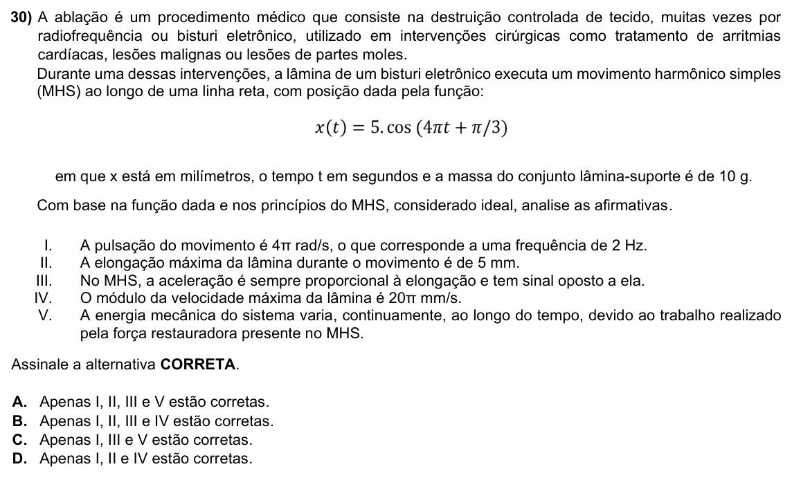 Enunciado da questão 30 de Física do ACAFE 2026 (Verão)