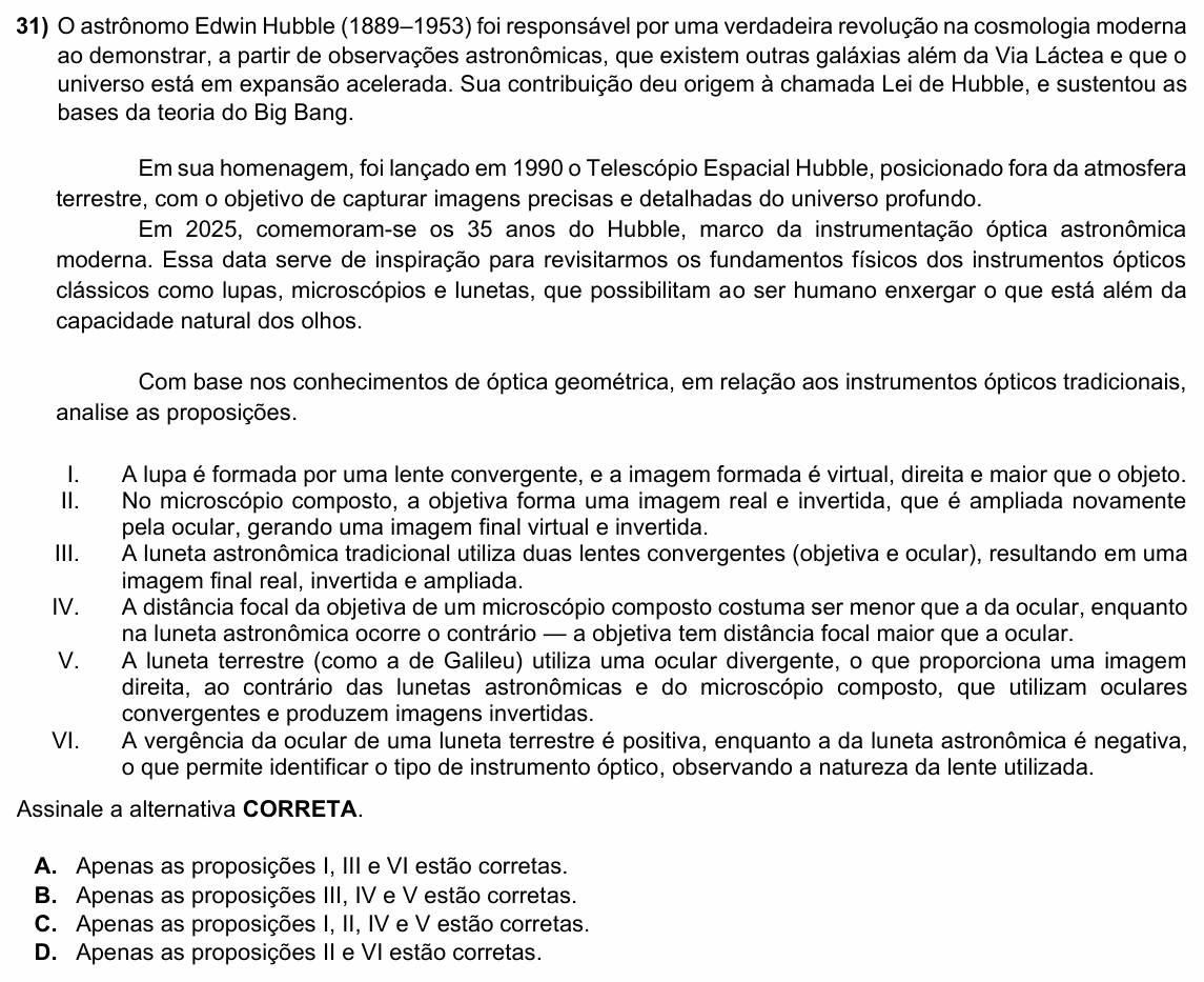 Enunciado da questão 31 de Física do ACAFE 2026 (Verão)