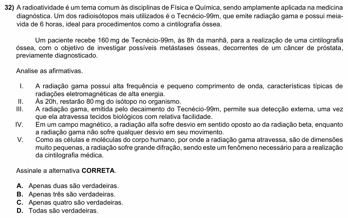 Enunciado da questão 32 de Física do ACAFE 2026 (Verão)