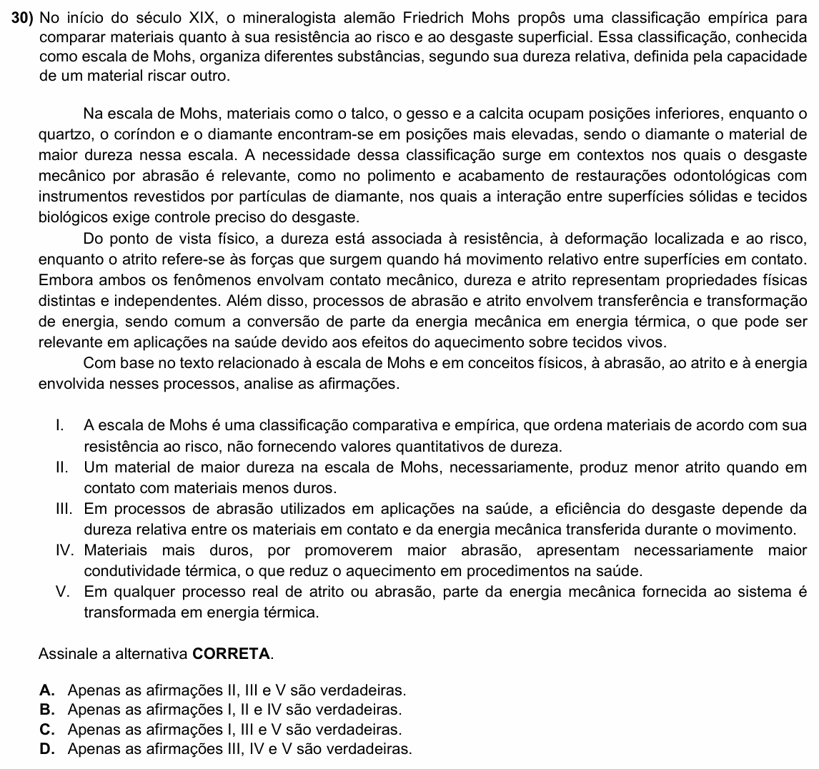 Enunciado da questão 30 de Física do ACAFE 2026 (Inverno)