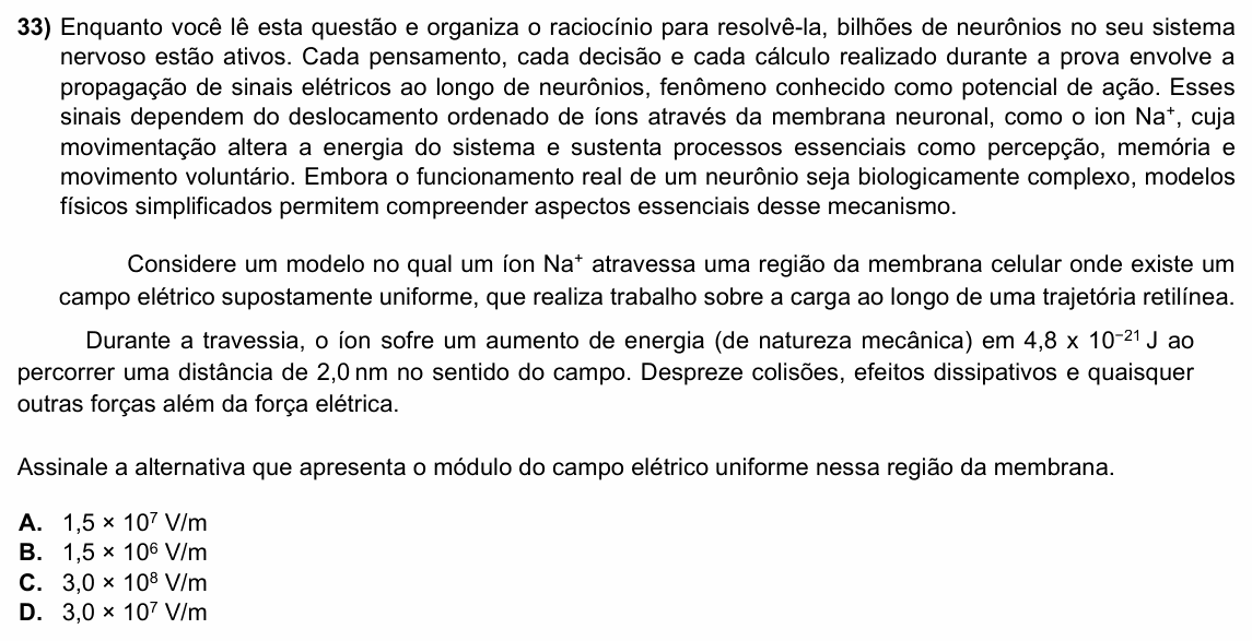Enunciado da questão 33 de Física do ACAFE 2026 (Inverno)