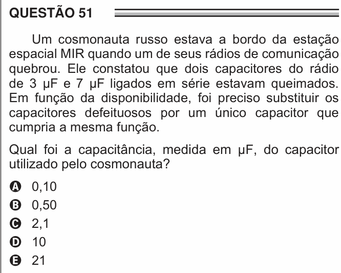 Enunciado da questão 51 de Física do ENEM 2016 (2ª aplicação)