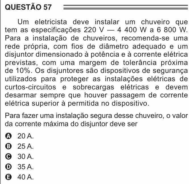 Enunciado da questão 57 de Física do ENEM 2016 (2ª aplicação)