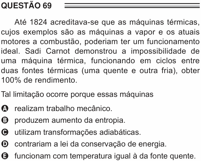 Enunciado da questão 69 de Física do ENEM 2016 (2ª aplicação)