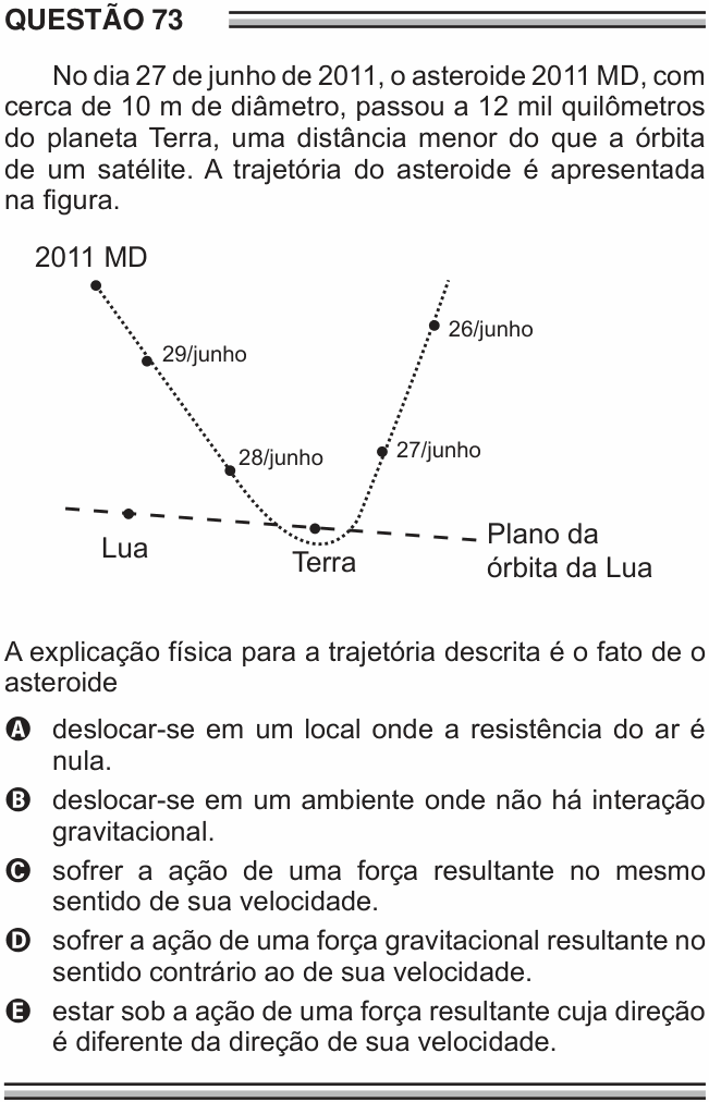 Enunciado da questão 73 de Física do ENEM 2016 (2ª aplicação)