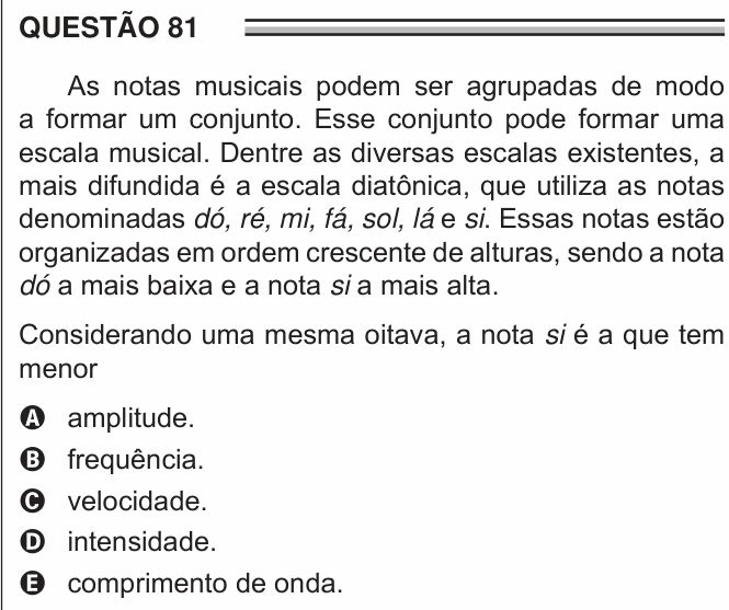 Enunciado da questão 81 de Física do ENEM 2016 (2ª aplicação)