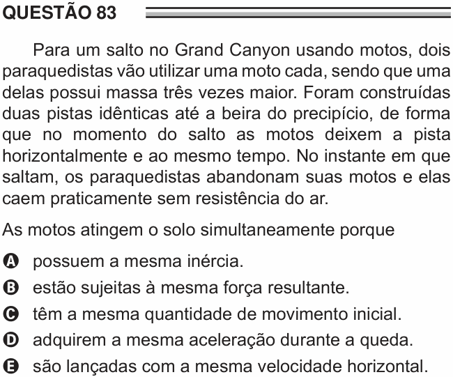 Enunciado da questão 83 de Física do ENEM 2016 (2ª aplicação)