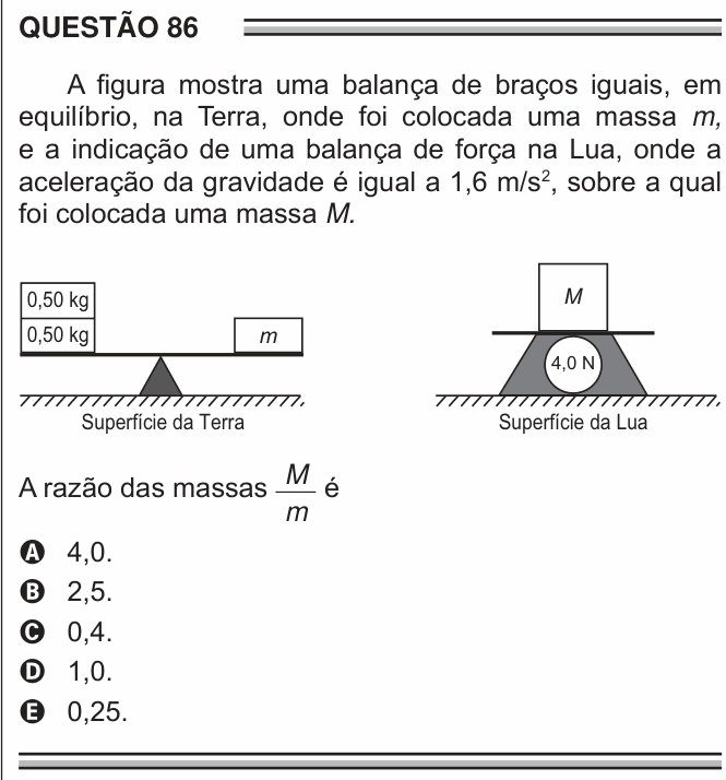 Enunciado da questão 86 de Física do ENEM 2016 (2ª aplicação)