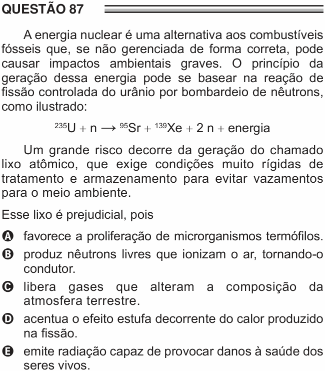 Enunciado da questão 87 de Física do ENEM 2016 (2ª aplicação)