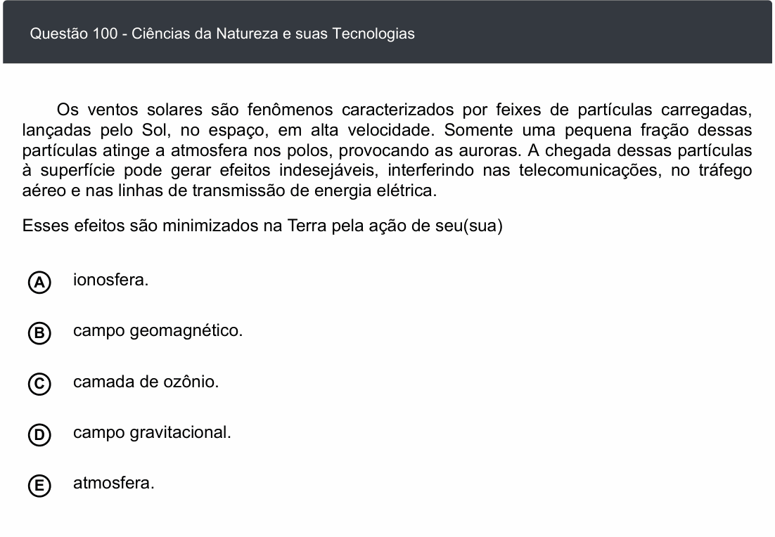 Enunciado da questão 100 de Física do ENEM 2020 Digital