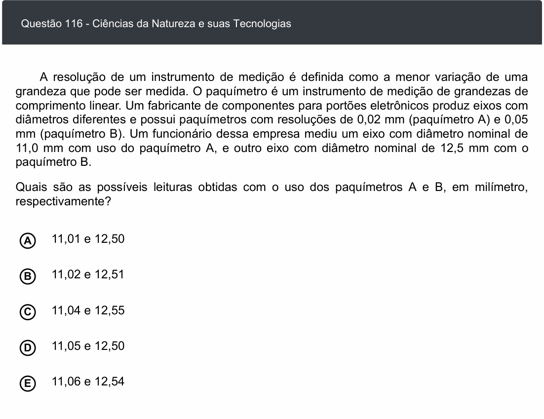 Enunciado da questão 116 de Física do ENEM 2020 Digital