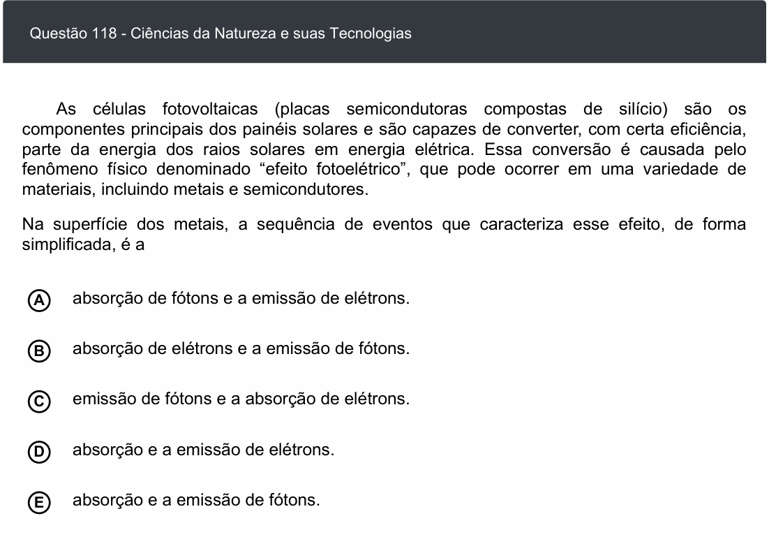 Enunciado da questão 118 de Física do ENEM 2020 Digital