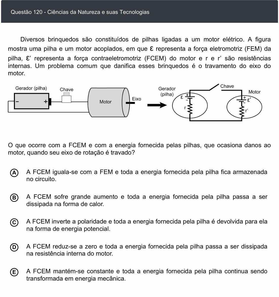 Enunciado da questão 120 de Física do ENEM 2020 Digital