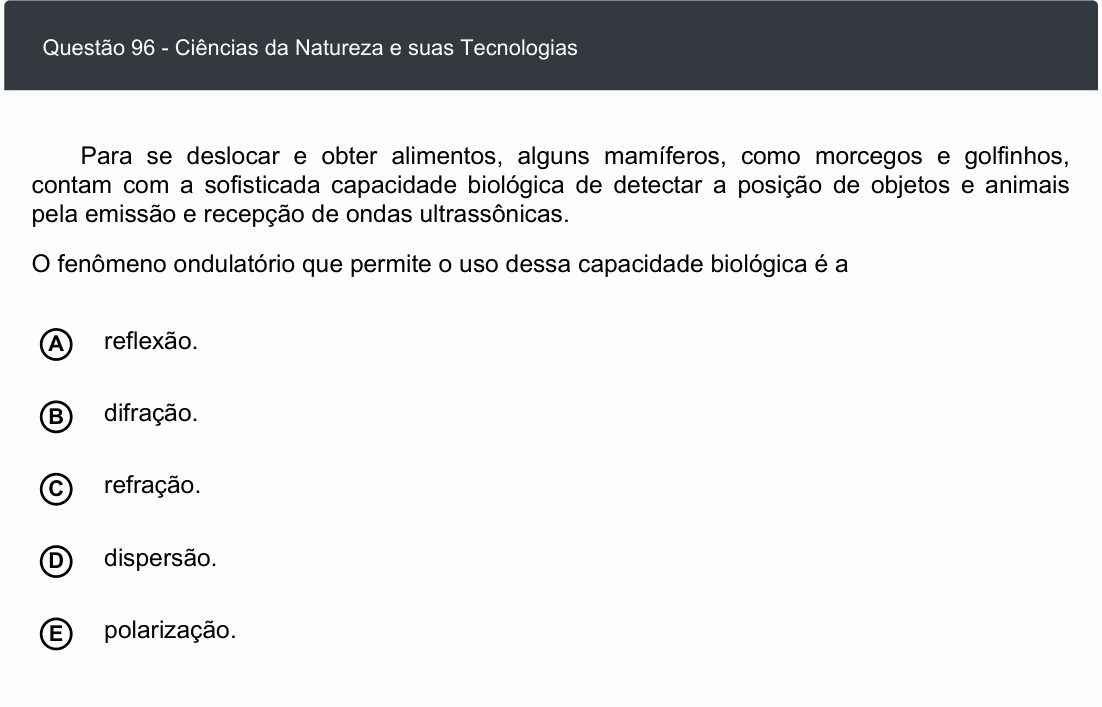 Enunciado da questão 96 de Física do ENEM 2020 Digital