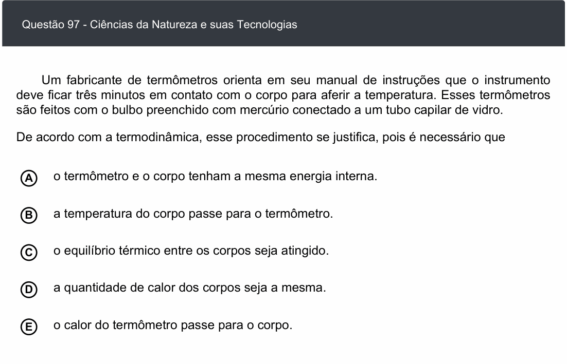 Enunciado da questão 97 de Física do ENEM 2020 Digital