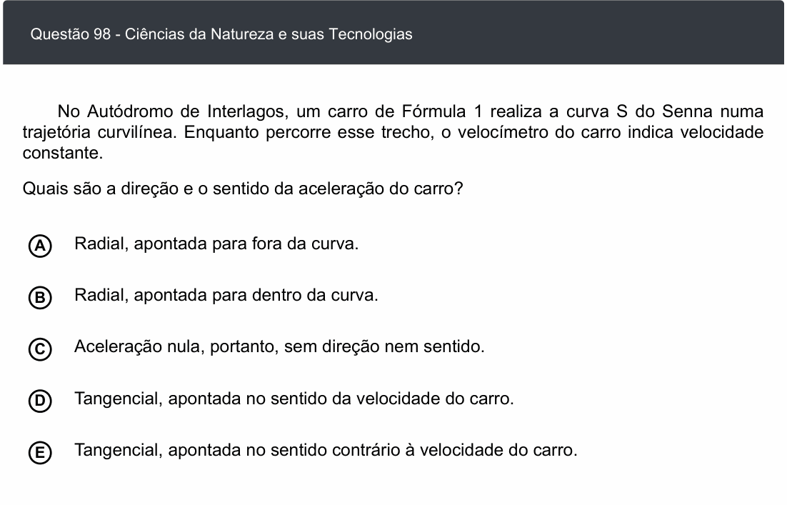 Enunciado da questão 98 de Física do ENEM 2020 Digital