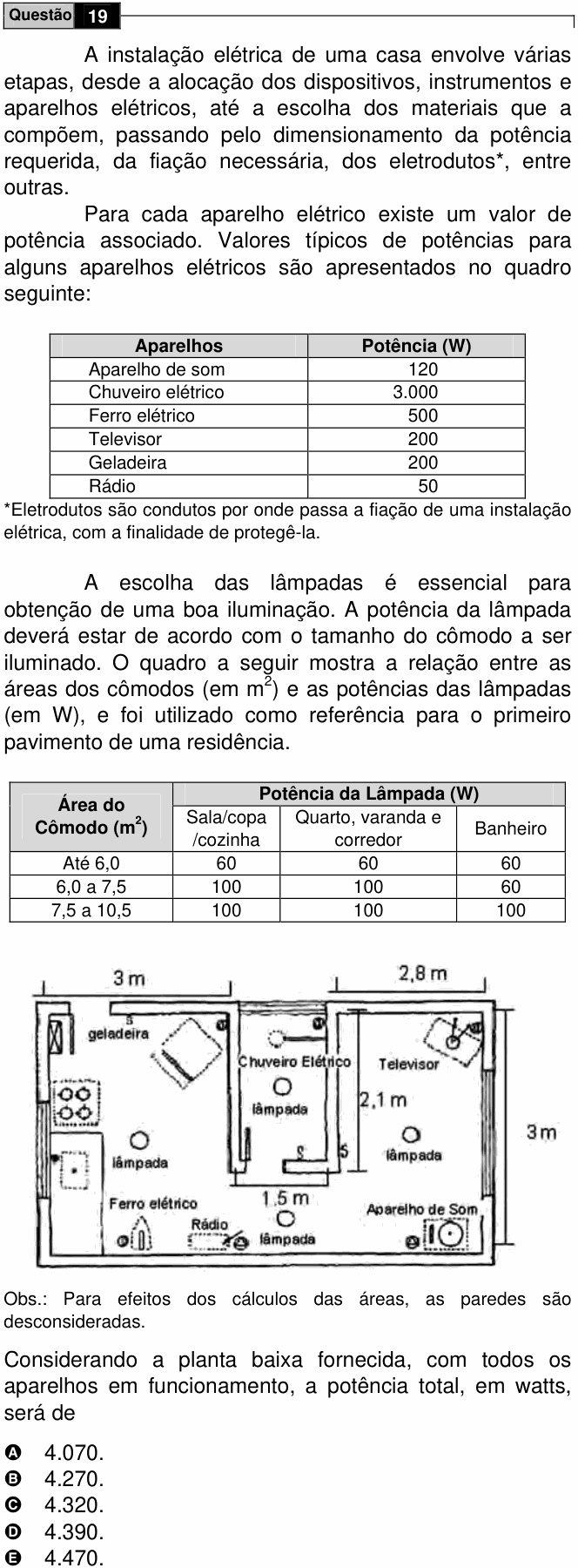 Enunciado da questão 19 de Física do ENEM 2009