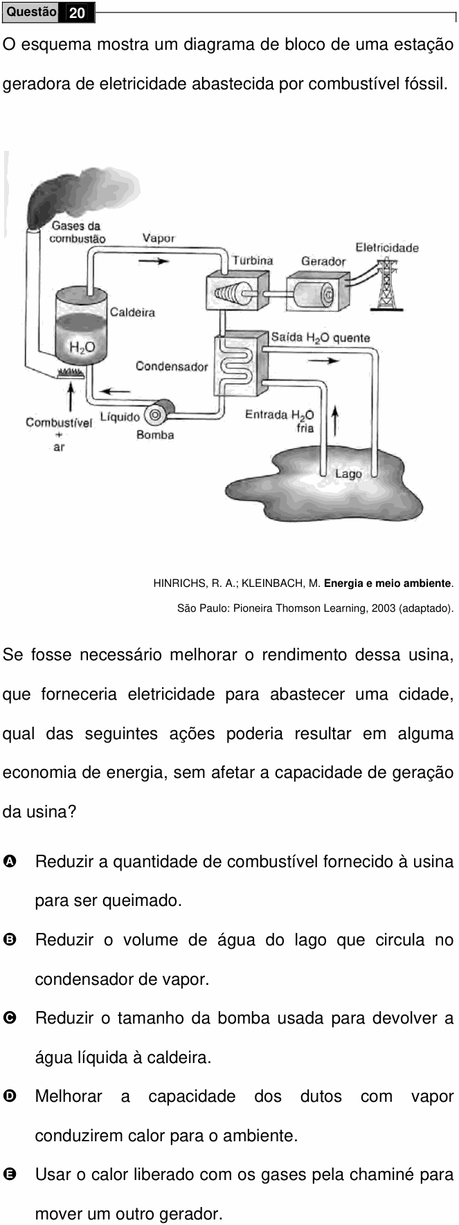 Enunciado da questão 20 de Física do ENEM 2009