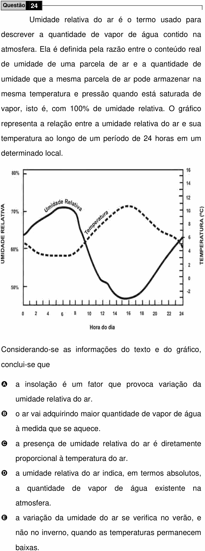 Enunciado da questão 24 de Física do ENEM 2009