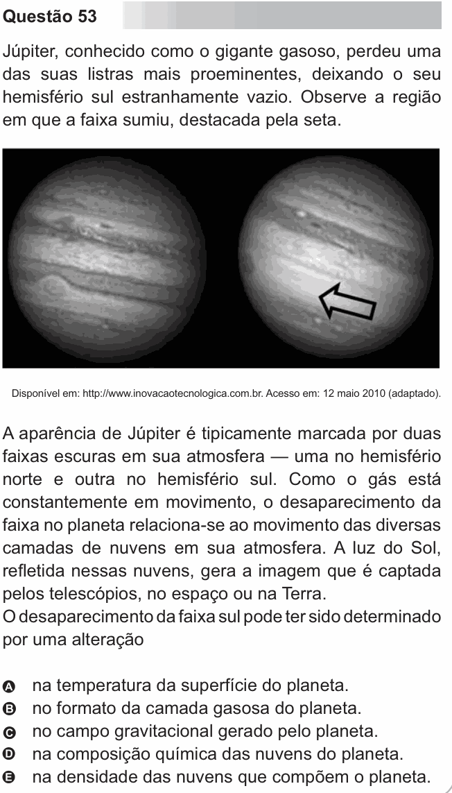 Enunciado da questão 53 de Física do ENEM 2010
