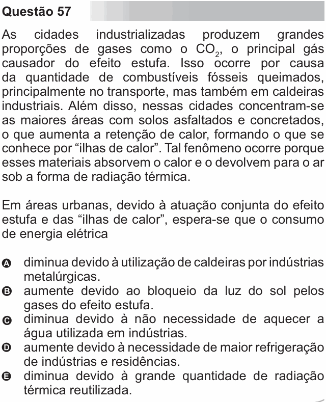 Enunciado da questão 57 de Física do ENEM 2010
