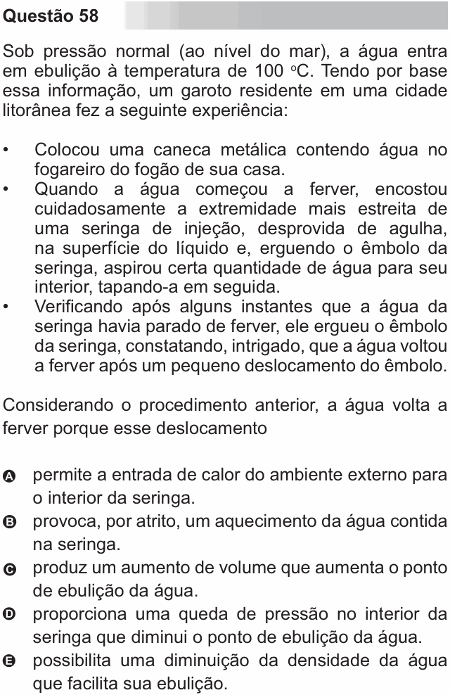 Enunciado da questão 58 de Física do ENEM 2010