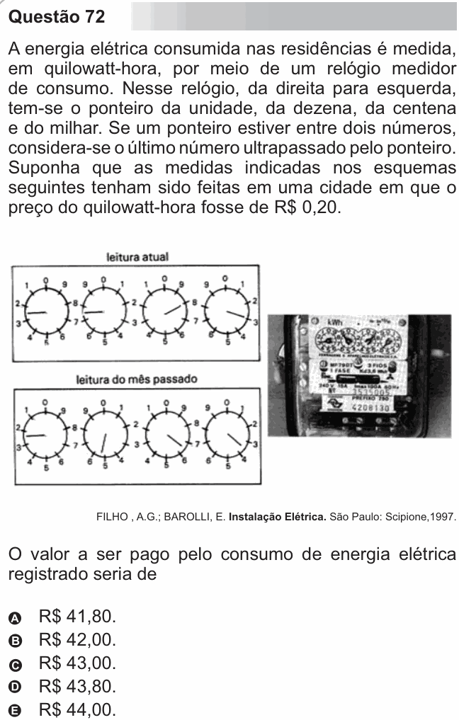 Enunciado da questão 72 de Física do ENEM 2010
