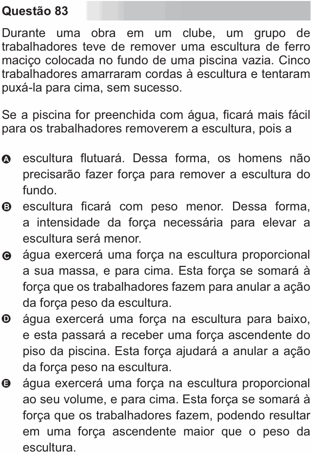 Enunciado da questão 83 de Física do ENEM 2010