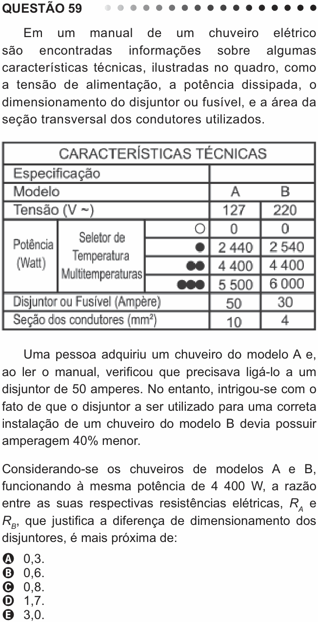 Enunciado da questão 59 de Física do ENEM 2011