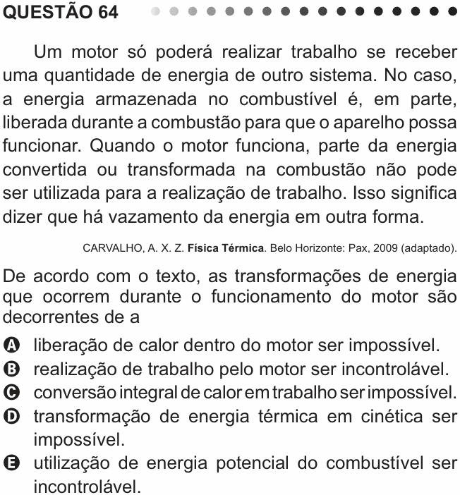 Enunciado da questão 64 de Física do ENEM 2011