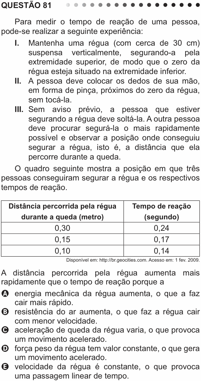 Enunciado da questão 81 de Física do ENEM 2011