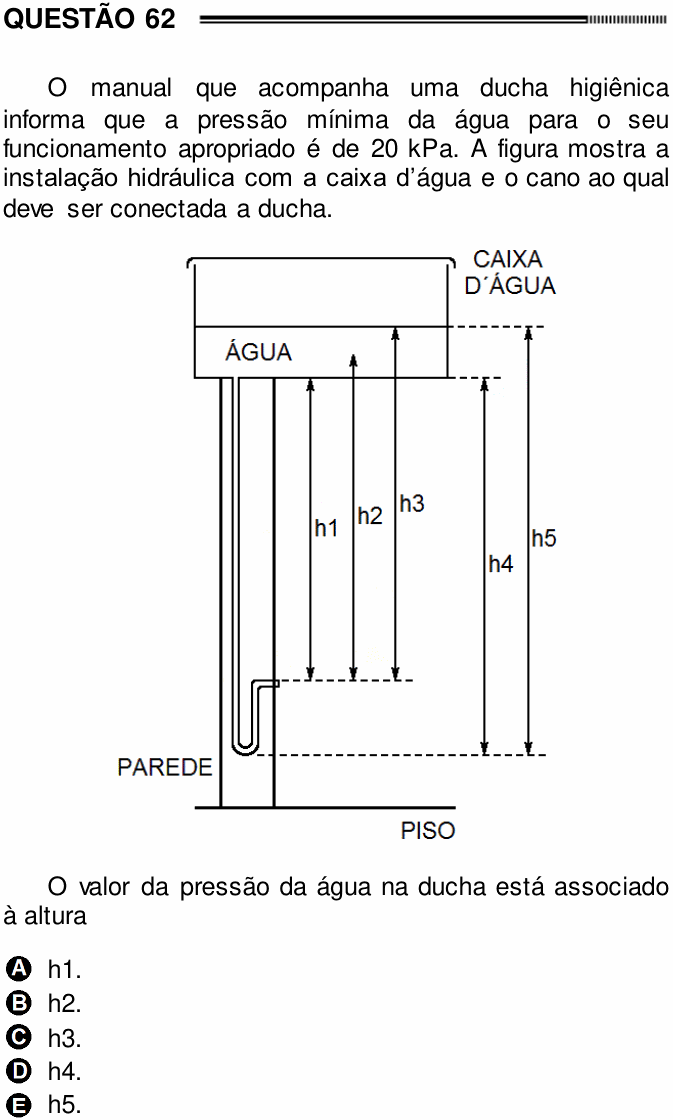 Enunciado da questão 62 de Física do ENEM 2012