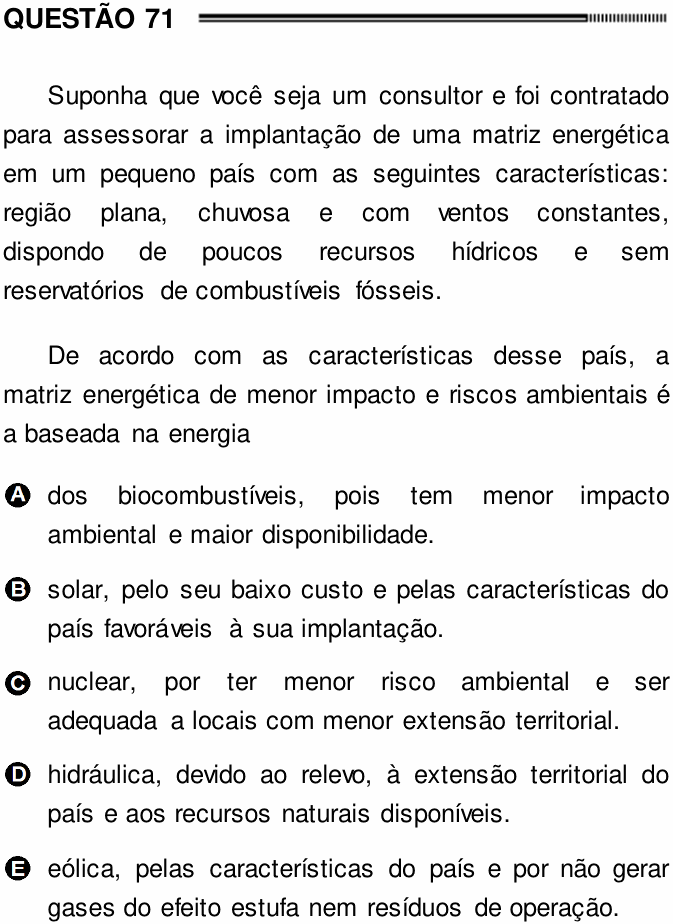 Enunciado da questão 71 de Física do ENEM 2012