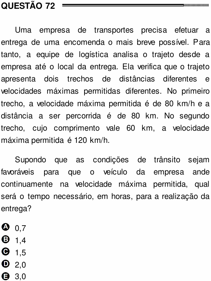 Enunciado da questão 72 de Física do ENEM 2012