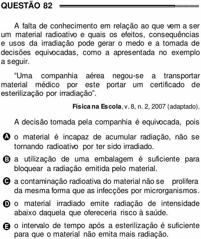Enunciado da questão 82 de Física do ENEM 2012