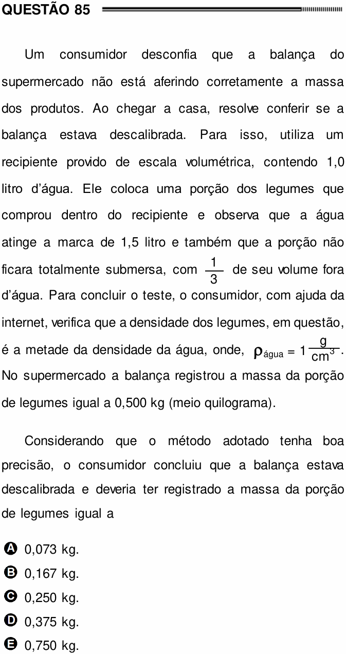 Enunciado da questão 85 de Física do ENEM 2012