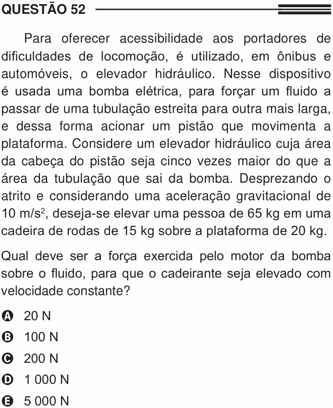 Enunciado da questão 52 de Física do ENEM 2013