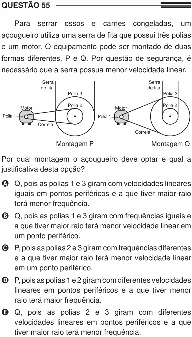 Enunciado da questão 55 de Física do ENEM 2013