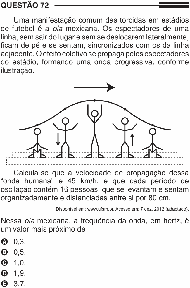 Enunciado da questão 72 de Física do ENEM 2013
