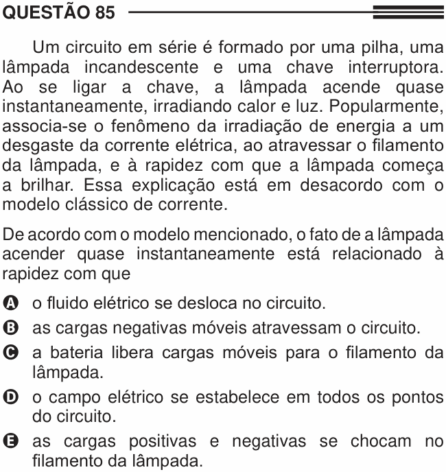 Enunciado da questão 85 de Física do ENEM 2013