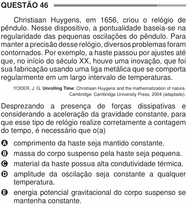 Enunciado da questão 46 de Física do ENEM 2014