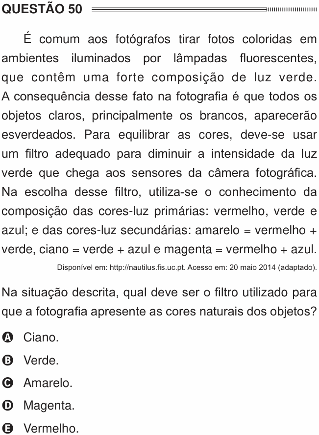 Enunciado da questão 50 de Física do ENEM 2014