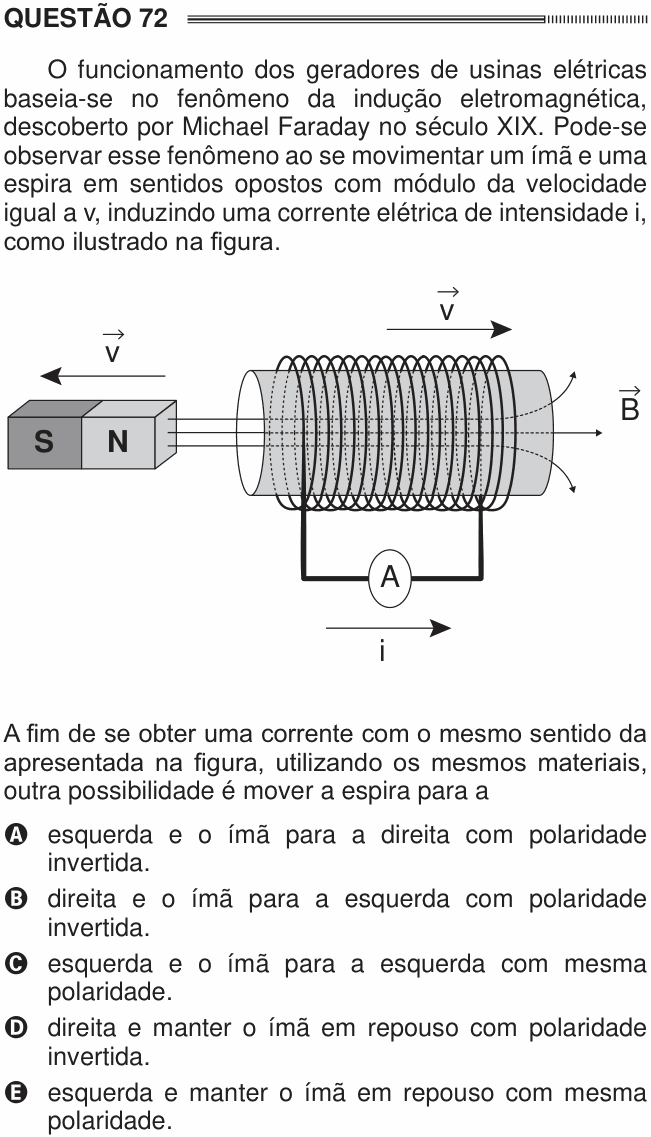 Enunciado da questão 72 de Física do ENEM 2014