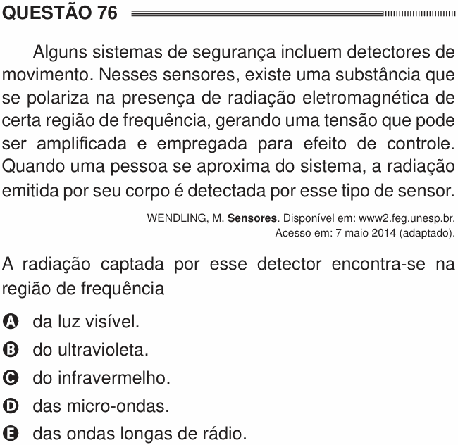 Enunciado da questão 76 de Física do ENEM 2014