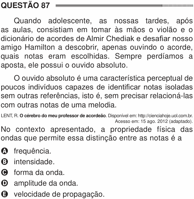Enunciado da questão 87 de Física do ENEM 2014