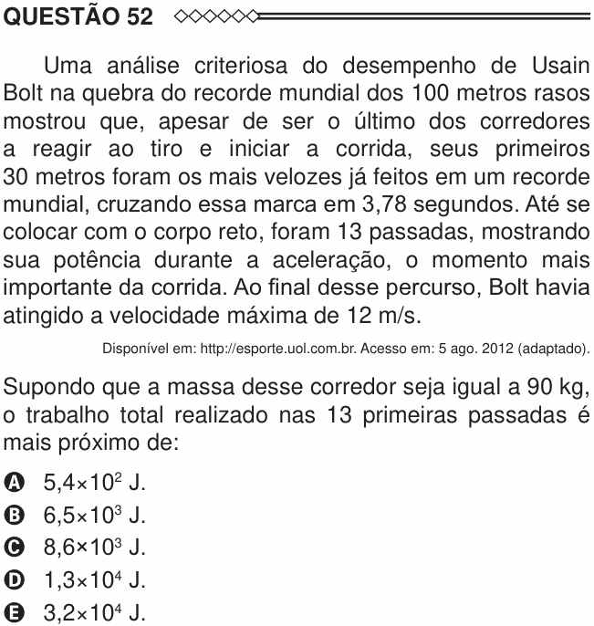 Enunciado da questão 52 de Física do ENEM 2015