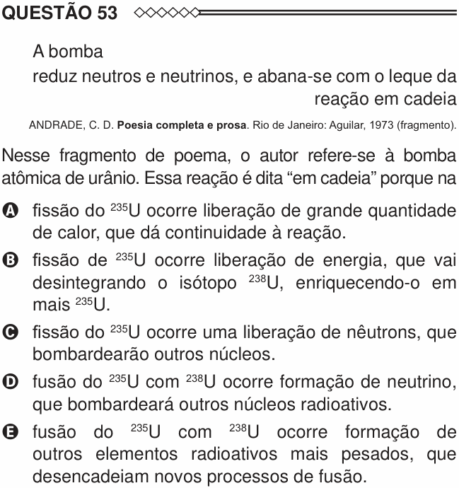 Enunciado da questão 53 de Física do ENEM 2015
