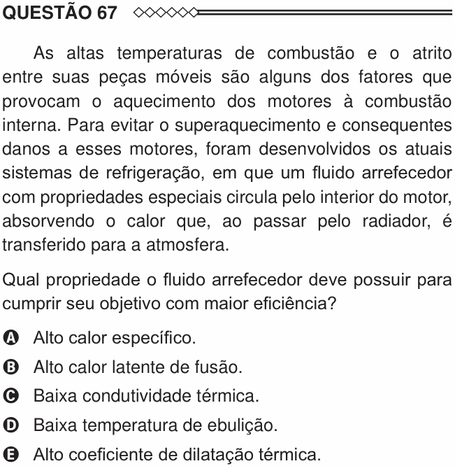 Enunciado da questão 67 de Física do ENEM 2015