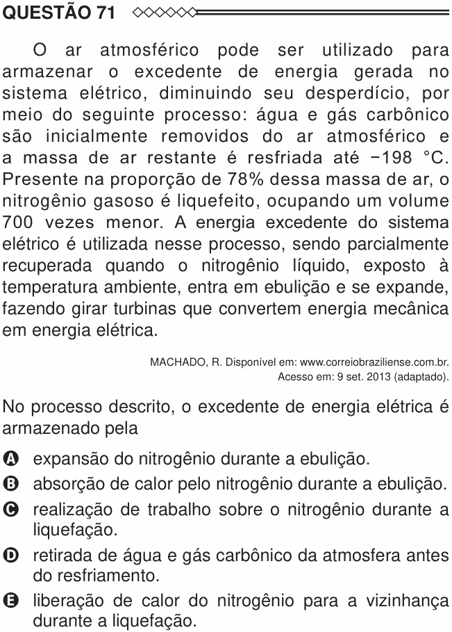 Enunciado da questão 71 de Física do ENEM 2015