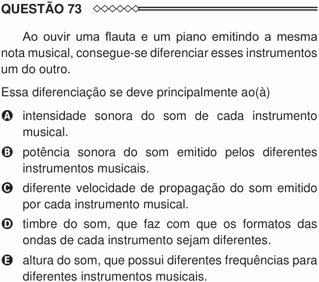 Enunciado da questão 73 de Física do ENEM 2015